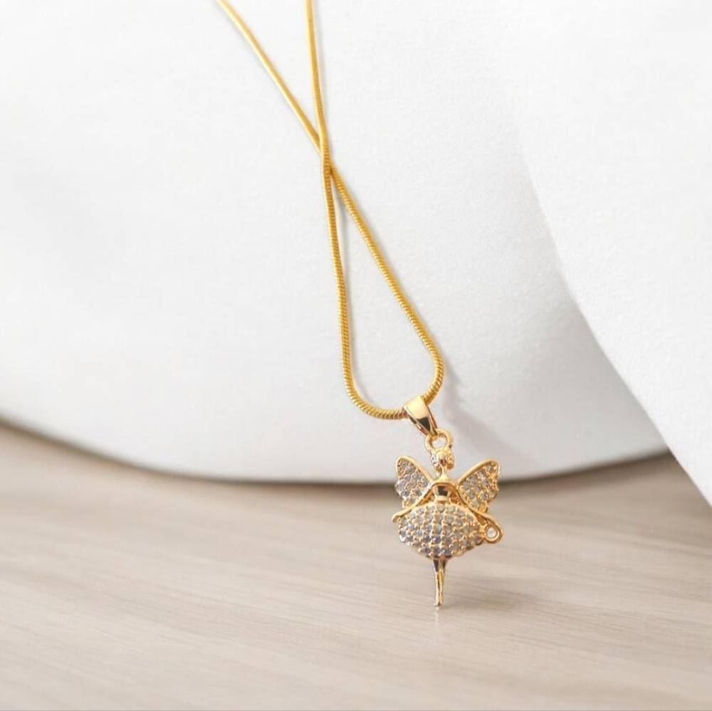 14k Gold Filled Ballerina Pendant with Cubic Zirconia filled Gems. - Picture 2 of 3